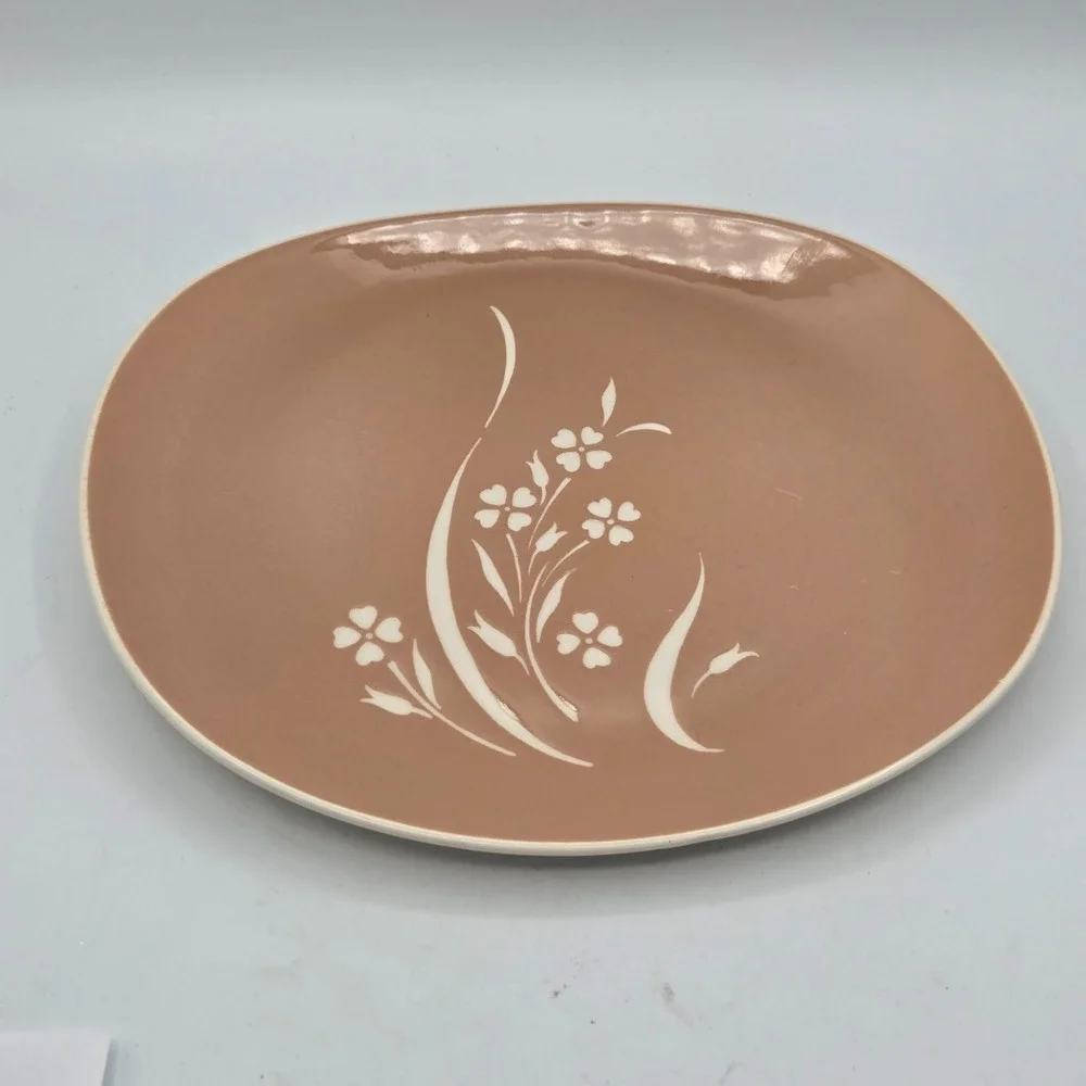 Mid‎ Century Modern Harkerware Pottery Pink Summertime Oval Serving Platter 11